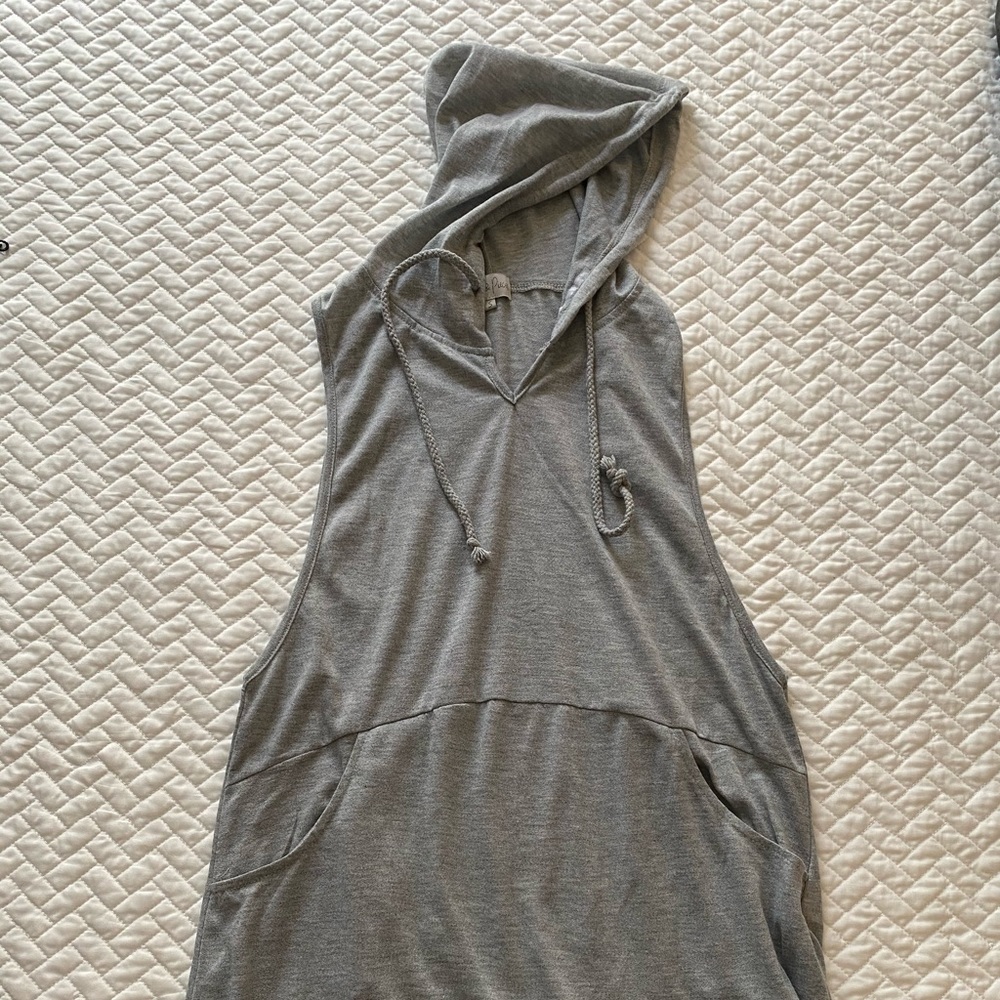 Gray hooded athletic top